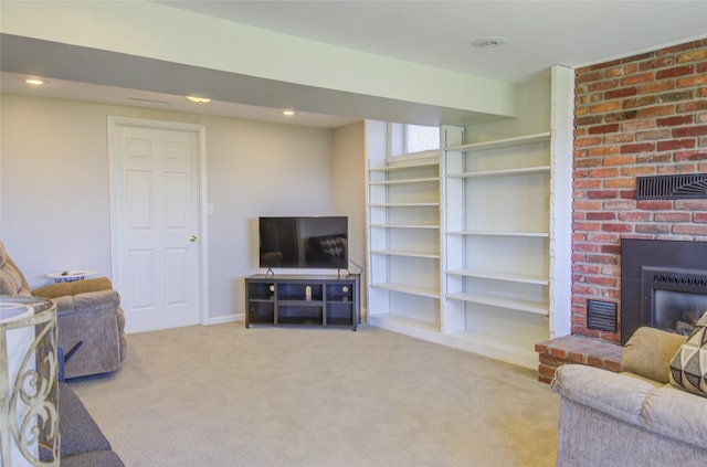 1320 Flowerree St, Helena, MT 59601 - living area featuring carpet floors and a brick fireplace