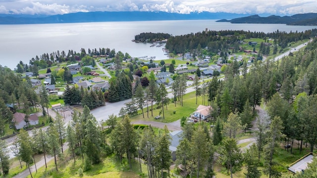 100 Rimini Rd, Lakeside, MT 59922 - aerial view of property and surrounding area featuring a water and mountain view and nearby suburban area