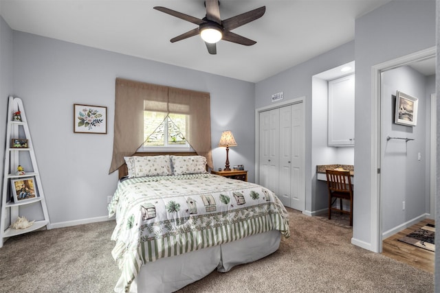 100 Rimini Rd, Lakeside, MT 59922 - carpeted bedroom featuring a closet, baseboards, and ceiling fan
