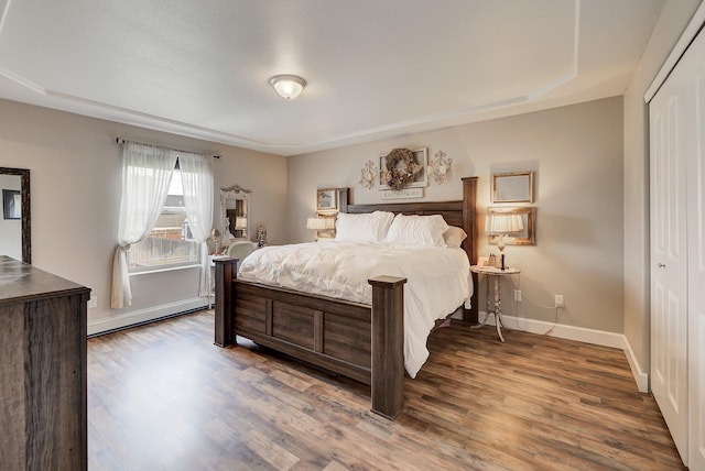 1150 Vega Rd, Helena, MT 59602 - bedroom with a baseboard heating unit, wood finished floors, baseboards, and a closet