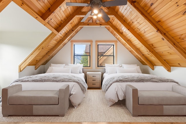 1266 Ousel Falls Rd, Big Sky, MT 59716 - bedroom featuring wood ceiling with exposed beams and ceiling fan
