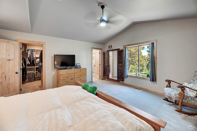 115 Grassy Mountain Rd, White Sulphur Springs, MT 59645 - bedroom with carpet, vaulted ceiling, baseboards, a spacious closet, and ceiling fan
