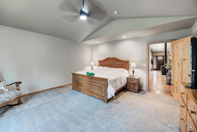 115 Grassy Mountain Rd, White Sulphur Springs, MT 59645 - bedroom with light colored carpet, lofted ceiling, baseboards, and ceiling fan