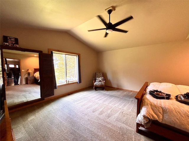 115 Grassy Mountain Rd, White Sulphur Springs, MT 59645 - bedroom with vaulted ceiling, carpet flooring, baseboards, and a ceiling fan