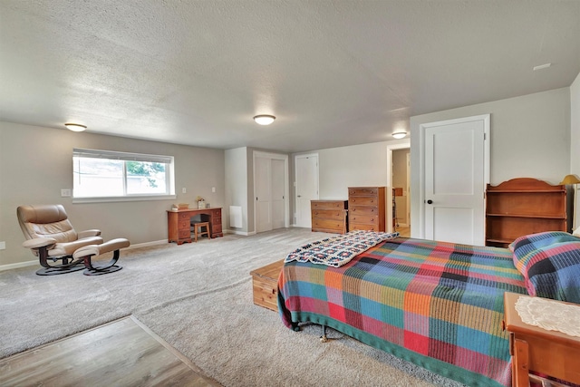 510 Mission St, Stevensville, MT 59870 - bedroom with baseboards, a textured ceiling, carpet floors, and wood finished floors