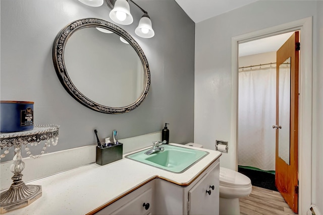 611 Old Corvallis Rd, Corvallis, MT 59828 - full bath with vanity, wood finished floors, and a shower with curtain
