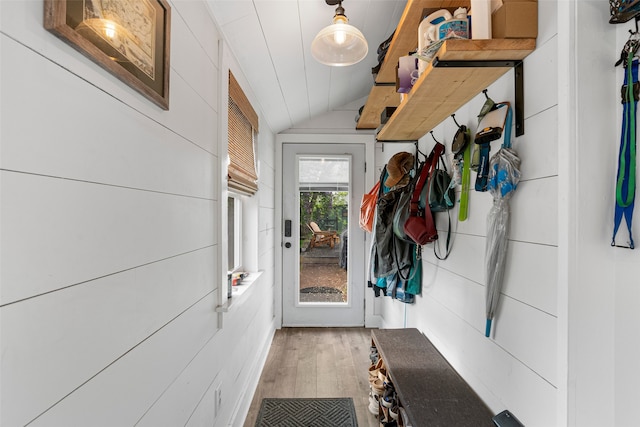 2115 Burlington Ave, Missoula, MT 59801 - doorway to outside featuring vaulted ceiling and light wood-style flooring