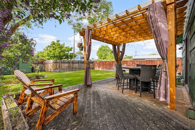 2115 Burlington Ave, Missoula, MT 59801 - fenced backyard featuring a wooden deck and a pergola