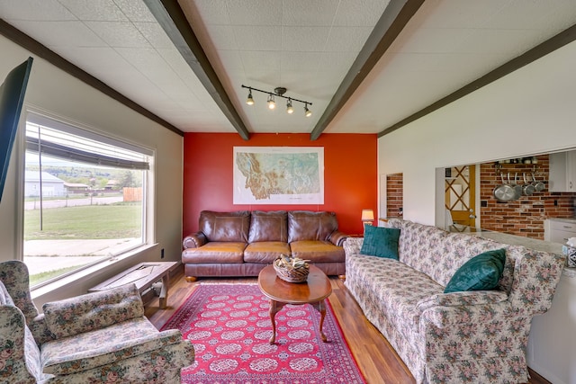 503 7th Ave W, Polson, MT 59860 - living room featuring wood finished floors and beam ceiling