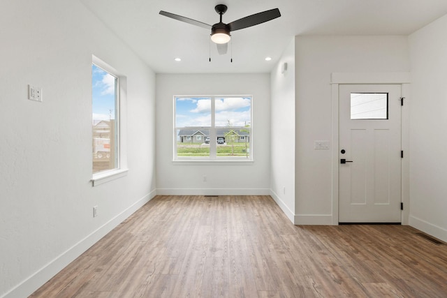 604 Holstein Way, Kalispell, MT 59901 - entryway with wood finished floors, ceiling fan, and recessed lighting