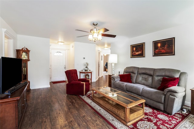 173 Empire Loop, Kalispell, MT 59901 - living area featuring ceiling fan and dark wood finished floors