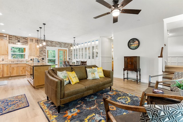 11501 Sleeman Creek Rd, Lolo, MT 59847 - living room with a ceiling fan, light wood-style flooring, and recessed lighting