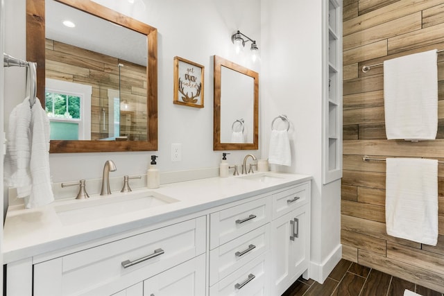 11501 Sleeman Creek Rd, Lolo, MT 59847 - bathroom with double vanity and wood finished floors