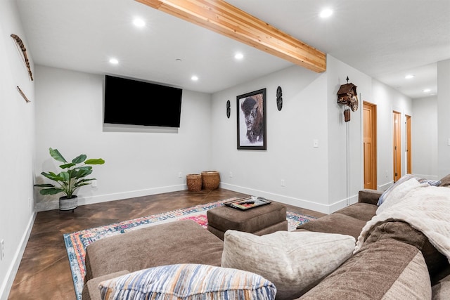 11501 Sleeman Creek Rd, Lolo, MT 59847 - living area with recessed lighting, finished concrete floors, and beam ceiling