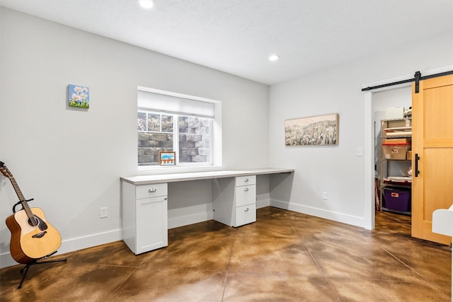 11501 Sleeman Creek Rd, Lolo, MT 59847 - unfurnished office featuring concrete floors, recessed lighting, and a barn door