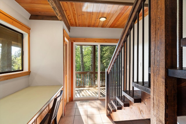 151 Handkerchief Creek Dr, Kalispell, MT 59901 - doorway to outside featuring light tile patterned floors and wooden ceiling