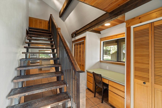 151 Handkerchief Creek Dr, Kalispell, MT 59901 - stairway with built in study area and tile patterned floors
