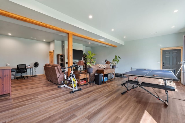 4111 Foothill Rd, Kalispell, MT 59901 - playroom featuring wood finished floors, an office area, and recessed lighting