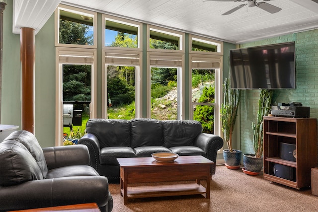 6040 Pearl Dr, Manhattan, MT 59741 - carpeted living area with ceiling fan