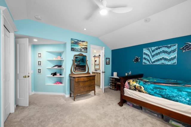 360 Plantation Dr, Kalispell, MT 59901 - bedroom featuring vaulted ceiling, carpet, and a ceiling fan