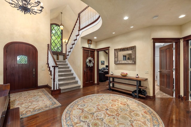 360 Plantation Dr, Kalispell, MT 59901 - foyer with wood-type flooring, stairs, recessed lighting, and baseboards
