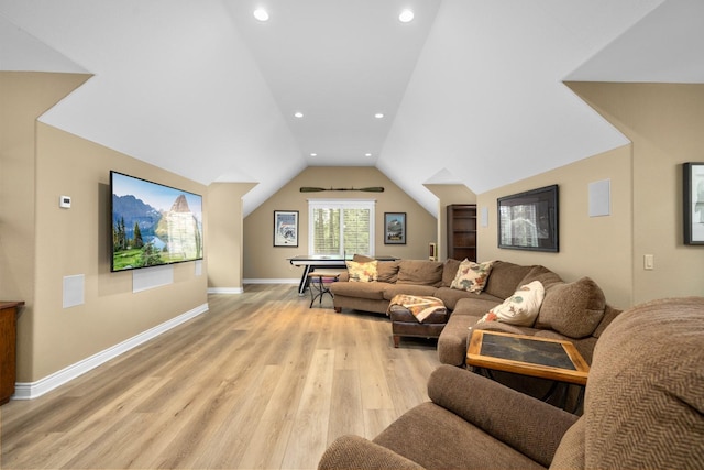360 Plantation Dr, Kalispell, MT 59901 - living room with light wood-style floors, recessed lighting, lofted ceiling, and baseboards