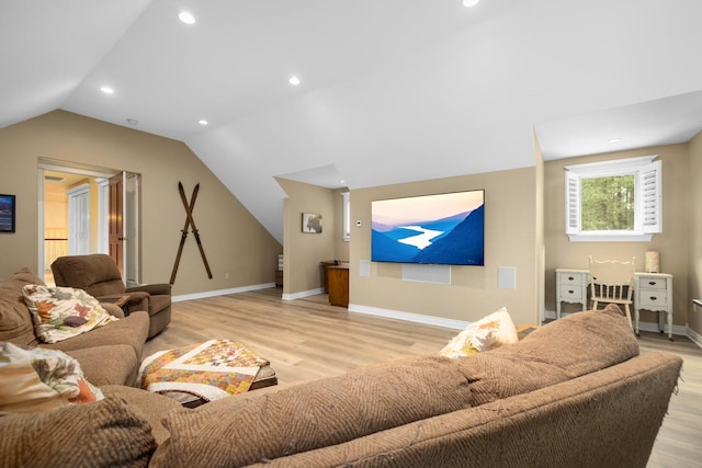 360 Plantation Dr, Kalispell, MT 59901 - living area with light wood-type flooring, lofted ceiling, baseboards, and recessed lighting