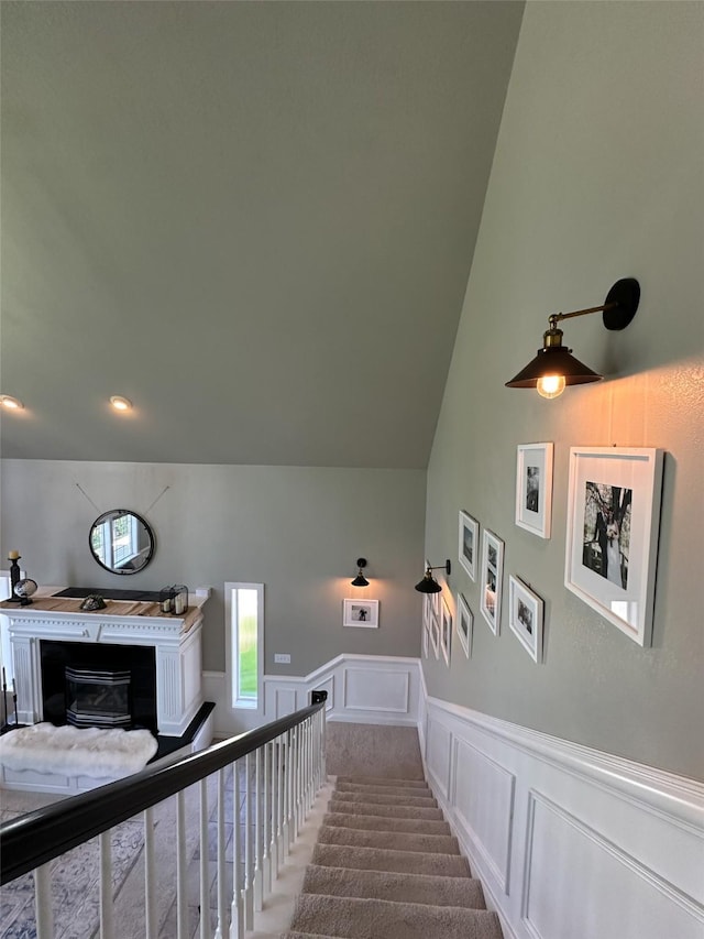2413 Capstone Ct, Thompson Falls, MT 59873 - stairway featuring a decorative wall and a wainscoted wall