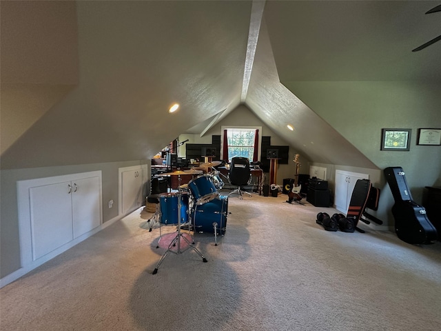 2413 Capstone Ct, Thompson Falls, MT 59873 - office space featuring carpet floors, vaulted ceiling, and ceiling fan