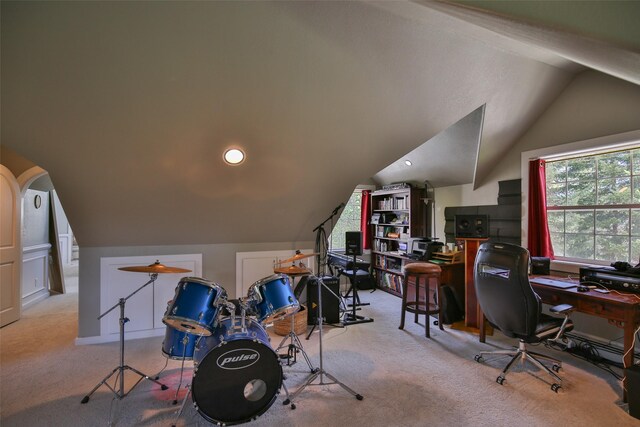 2413 Capstone Ct, Thompson Falls, MT 59873 - office area featuring carpet flooring and vaulted ceiling