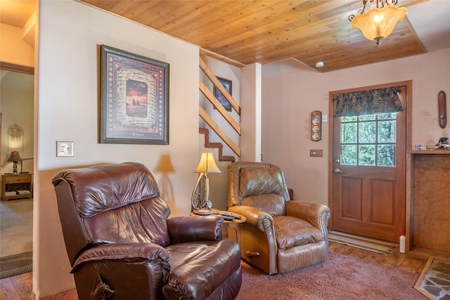 18711 Copper Ridge Trl, Florence, MT 59833 - living area featuring stairway, wood ceiling, and wood finished floors