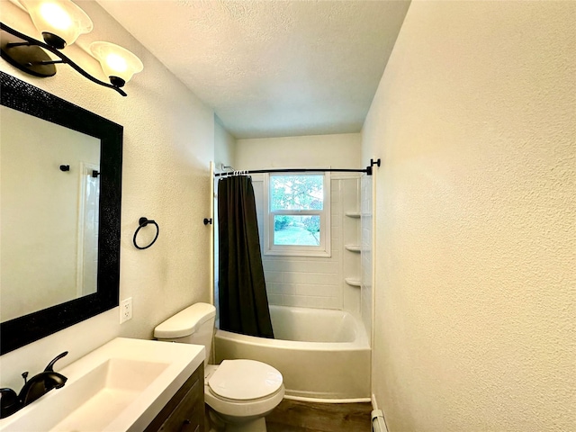 2513 8th Ave N, Great Falls, MT 59401 - full bathroom featuring a textured wall, toilet, vanity, a textured ceiling, and shower / bath combo