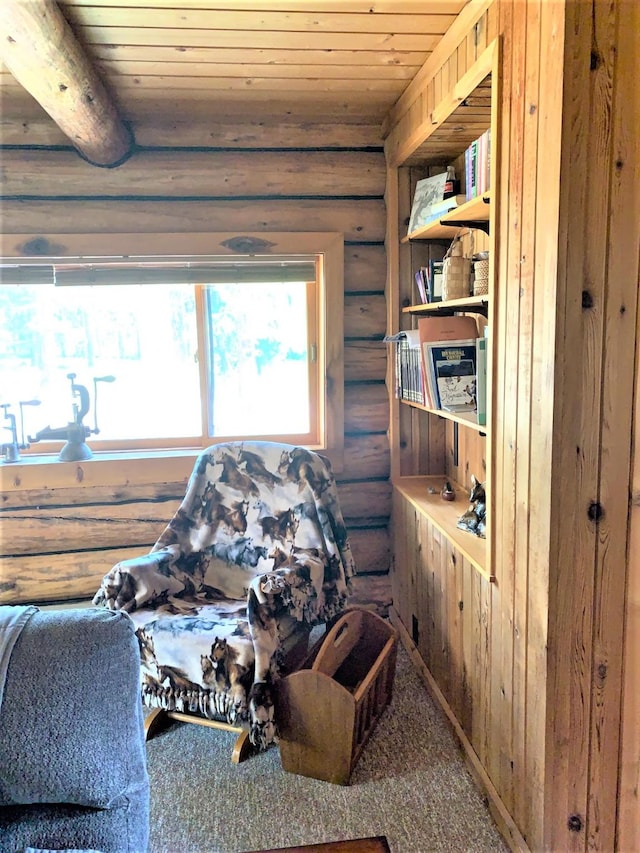 7191 Boy Scout Rd, Seeley Lake, MT 59868 - living area with wooden ceiling and rustic walls