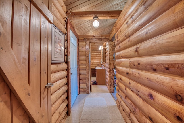 425 S O St, Sula, MT 59871 - corridor featuring rustic walls and wood ceiling