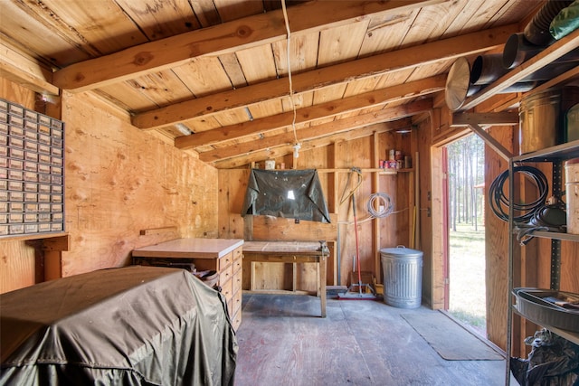 425 S O St, Sula, MT 59871 - bedroom featuring wood ceiling, wooden walls, and access to exterior