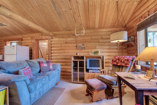 425 S O St, Sula, MT 59871 - carpeted living area with wooden ceiling with exposed beams and rustic walls