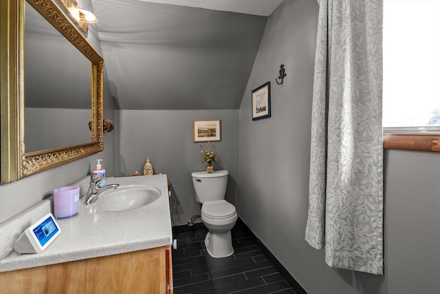33893 Redgate Dr, Bigfork, MT 59911 - bathroom with vanity and vaulted ceiling