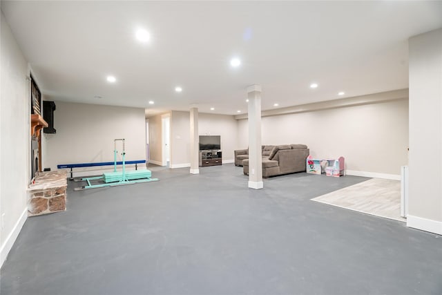 1296 Bighorn Rd, Helena, MT 59602 - rec room featuring baseboards, concrete flooring, and recessed lighting