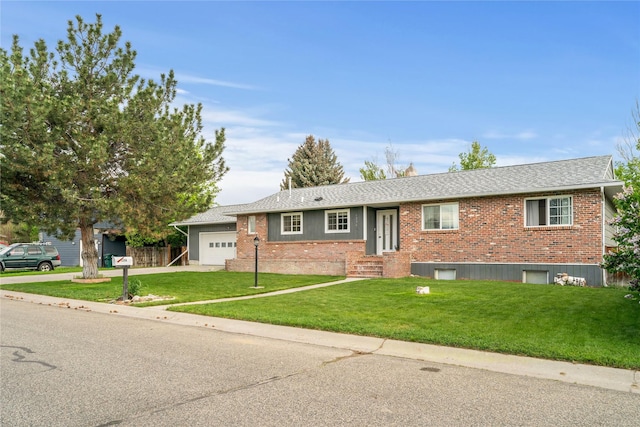 1296 Bighorn Rd, Helena, MT 59602 - ranch-style house with an attached garage, brick siding, a front yard, a shingled roof, and concrete driveway