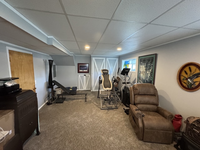 3 Rosebud Ln, Missoula, MT 59801 - exercise room with carpet floors, a drop ceiling, and baseboards