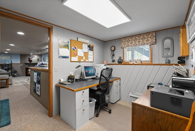 36 Winchester St, Kalispell, MT 59901 - office featuring light carpet, a ceiling fan, and wood walls