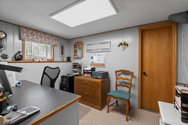 36 Winchester St, Kalispell, MT 59901 - office area with light carpet, a decorative wall, and ornamental molding