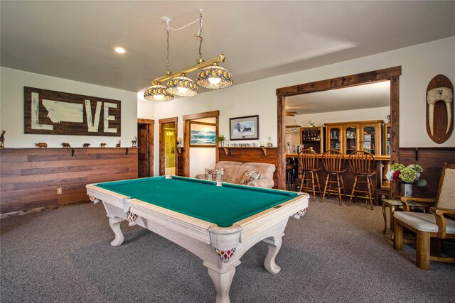 309 Timberwolf Dr, Polson, MT 59860 - recreation room with a dry bar, carpet flooring, pool table, and recessed lighting