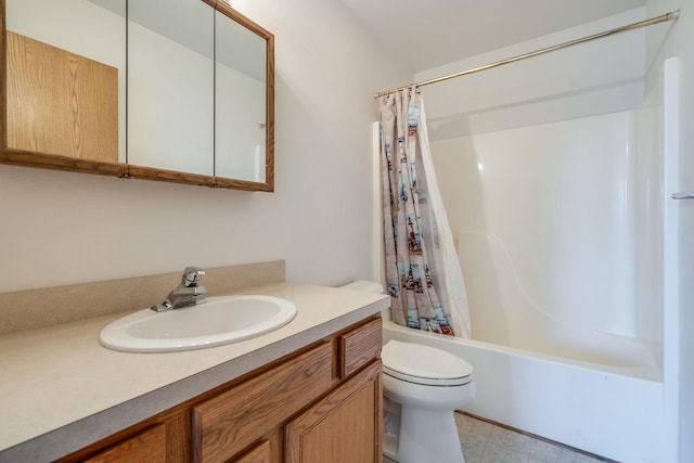 144 Beargrass Ln, Kalispell, MT 59901 - bathroom with toilet, vanity, shower / tub combo, and tile patterned floors