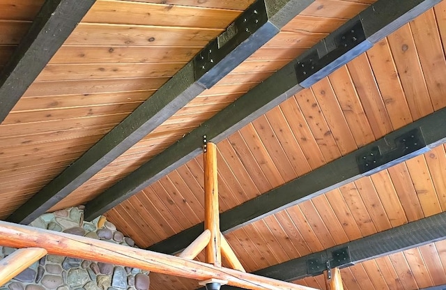 438 Little Mill Creek Rd, Saint Regis, MT 59866 - detailed view of wooden ceiling with exposed beams