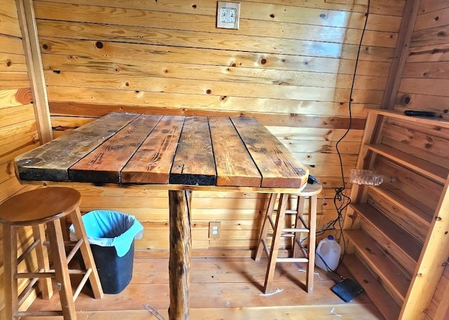 438 Little Mill Creek Rd, Saint Regis, MT 59866 - bar area featuring wood walls, a sauna / steam room, and wood finished floors