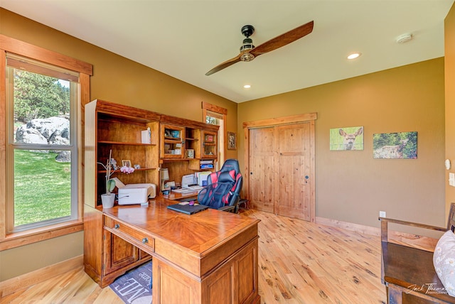20 Penny Ln, Clancy, MT 59634 - home office featuring ceiling fan, light wood finished floors, healthy amount of natural light, and recessed lighting