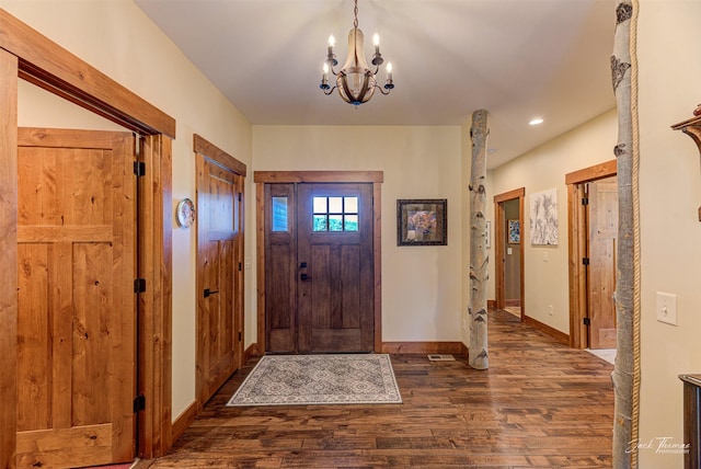 20 Penny Ln, Clancy, MT 59634 - foyer featuring dark wood-style floors, a chandelier, and recessed lighting