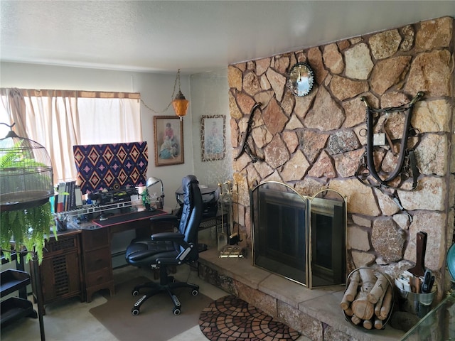 2404 56th St, Missoula, MT 59803 - office space with a stone fireplace and carpet flooring