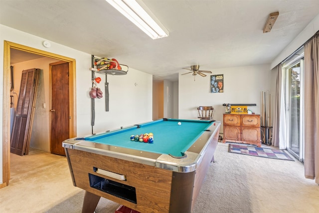 2404 56th St, Missoula, MT 59803 - recreation room with light carpet, billiards, and ceiling fan
